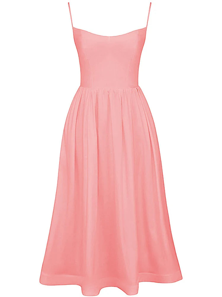 Elegant A-Line Pink Spaghetti Strap Party Dress for Women