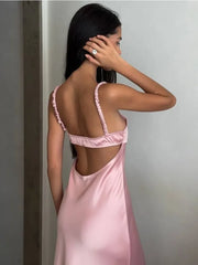 Elegant Backless Satin Halter Maxi Dress for Summer Parties