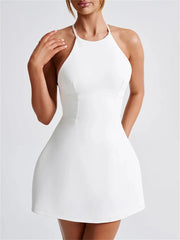 White Slim Halter Mini Dress - Backless Party Wear