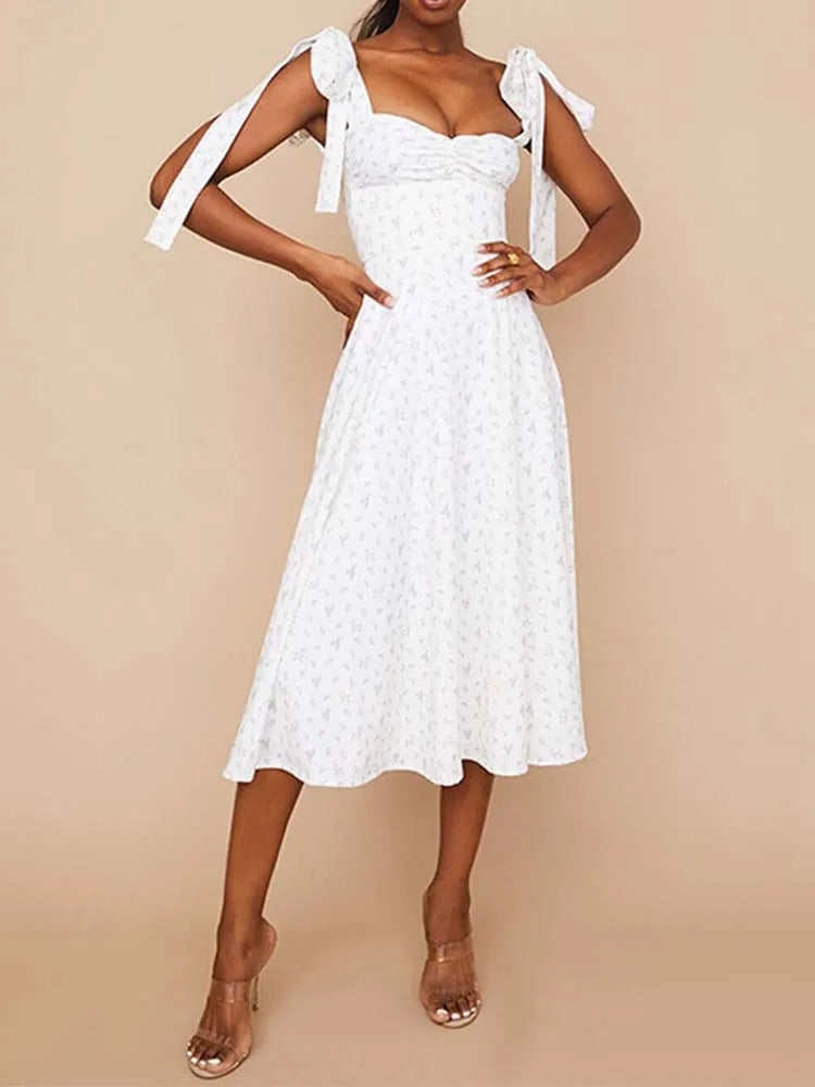 Floral Print Spaghetti Strap Backless Summer Dress for Women