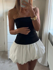 Contrast Color Strapless Mini Dress for Women - Beach & Club