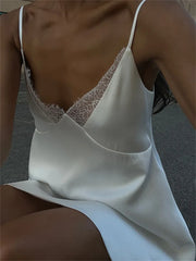 Women's Sexy Backless Mini Dress with Lace Patchwork