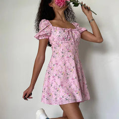 Boho Floral Short Sleeve Sundress for Summer Vacations
