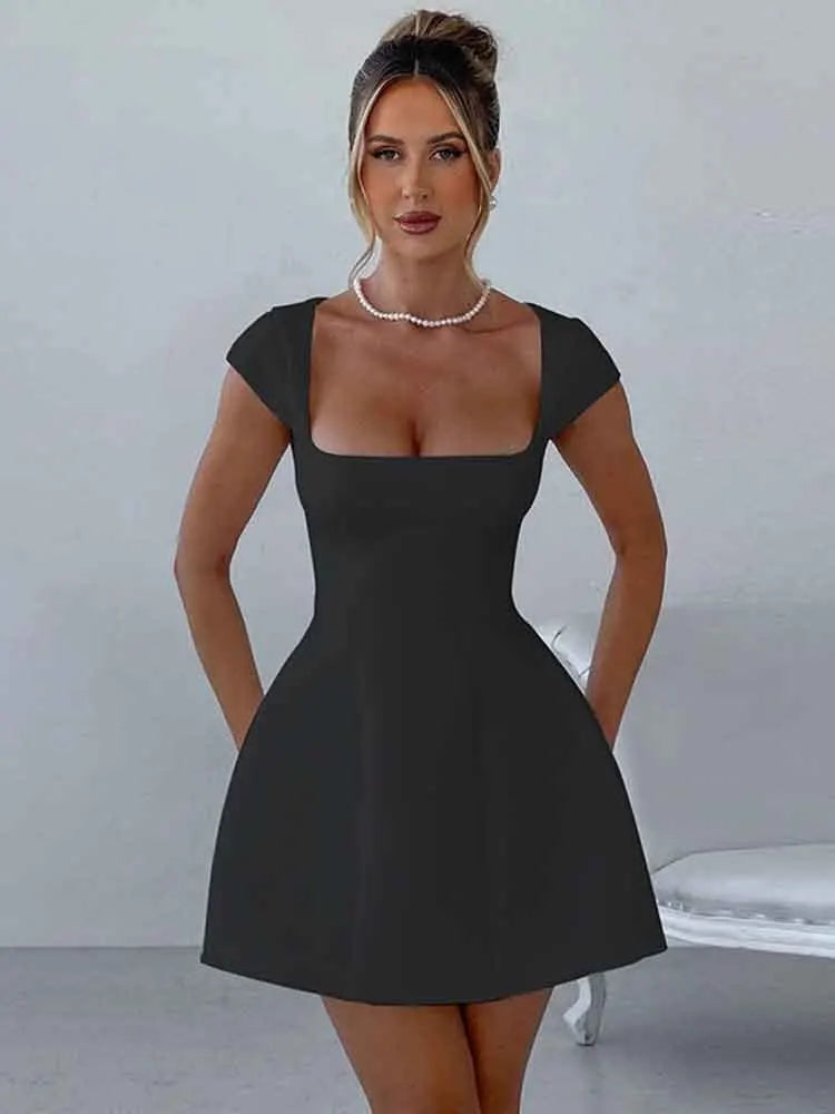 Elegant White A-Line Square Collar Evening Party Dress
