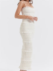 Y2K Ruched Sleeveless Sling Dress with Ruffles & Split