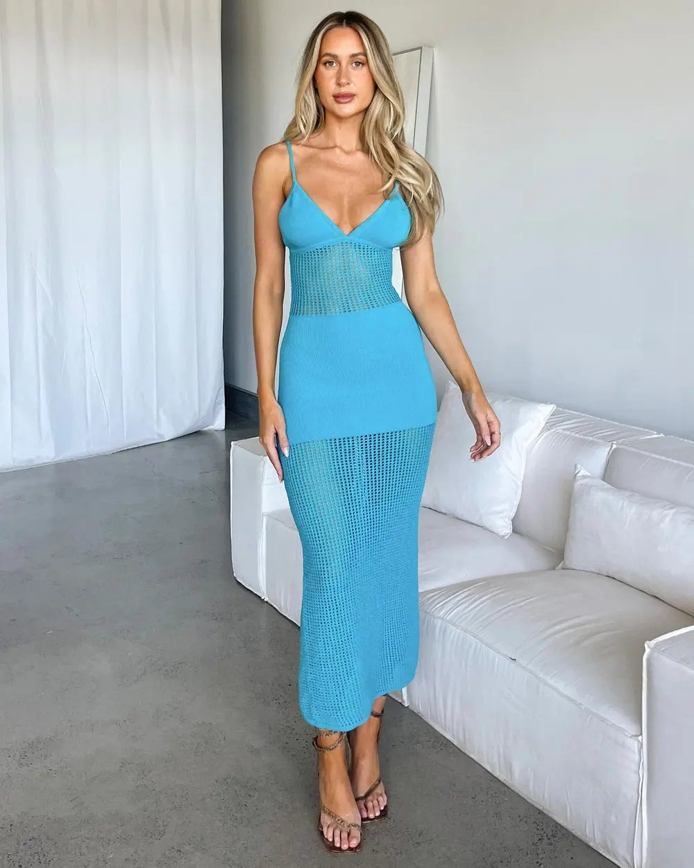 Sexy Crochet Knit Long Dress - Hollow Out Beach Cover-Up