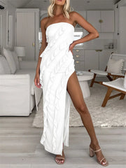 Elegant Backless Ruffled Maxi Dress with High Waist Split