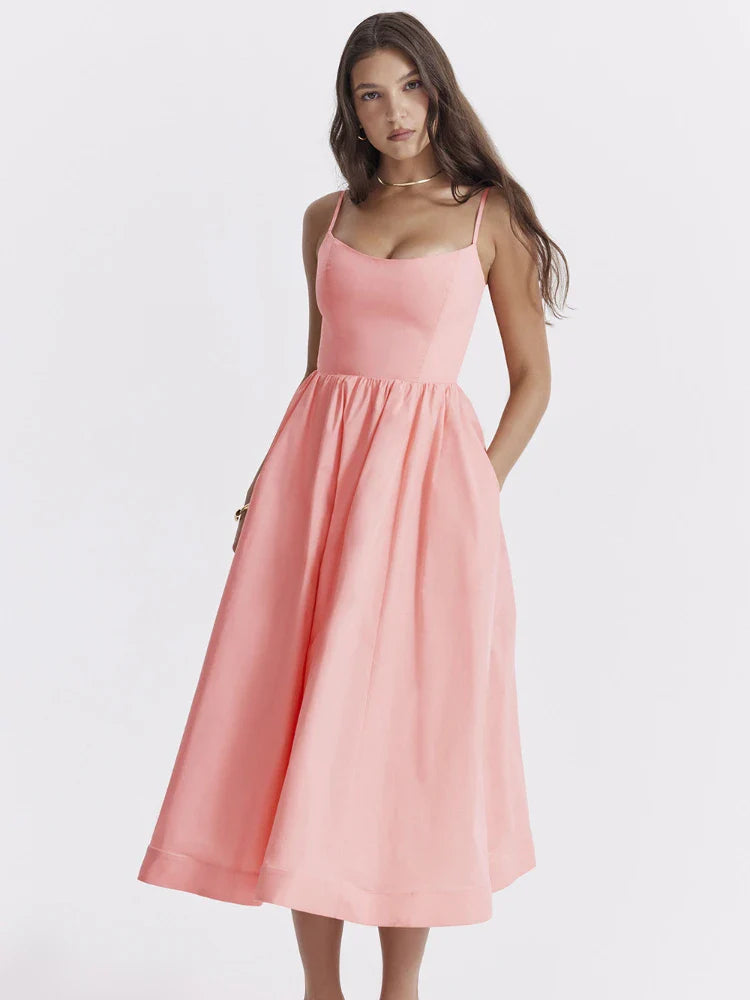 Elegant A-Line Pink Spaghetti Strap Party Dress for Women