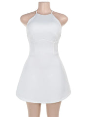 White Slim Halter Mini Dress - Backless Party Wear