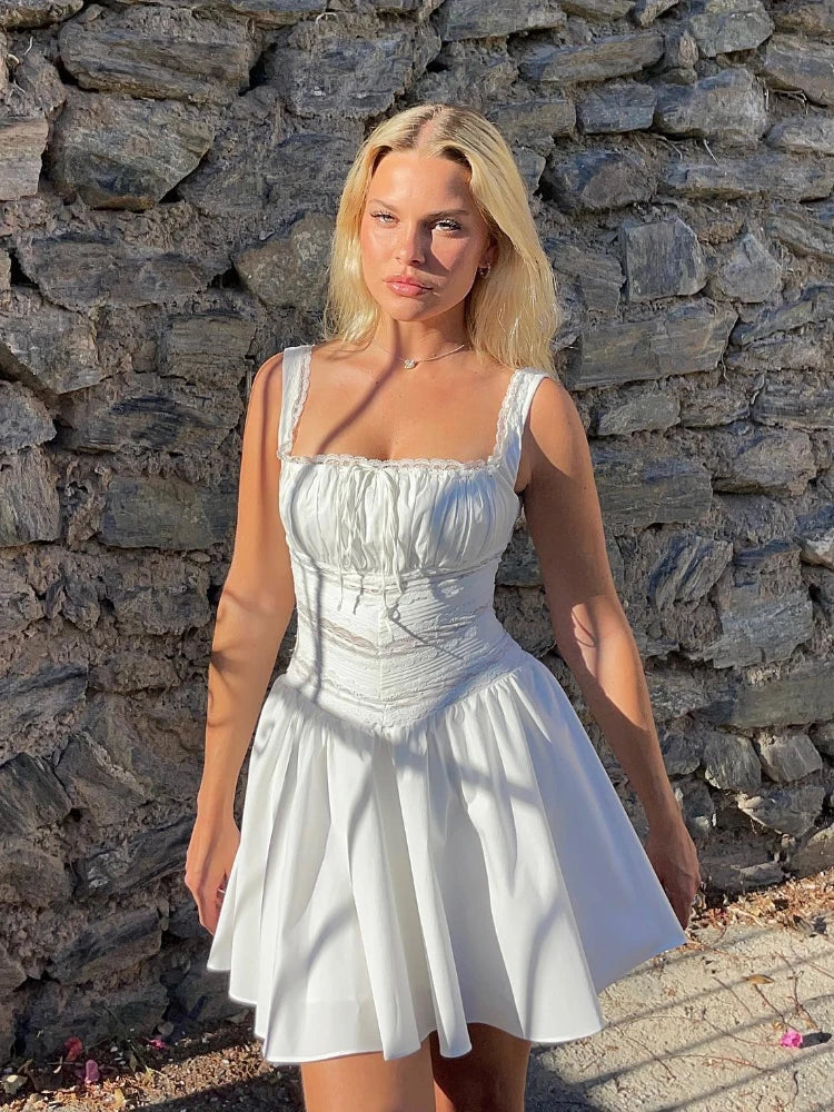 Elegant V-Neck Cotton A-Line White Dress for Parties