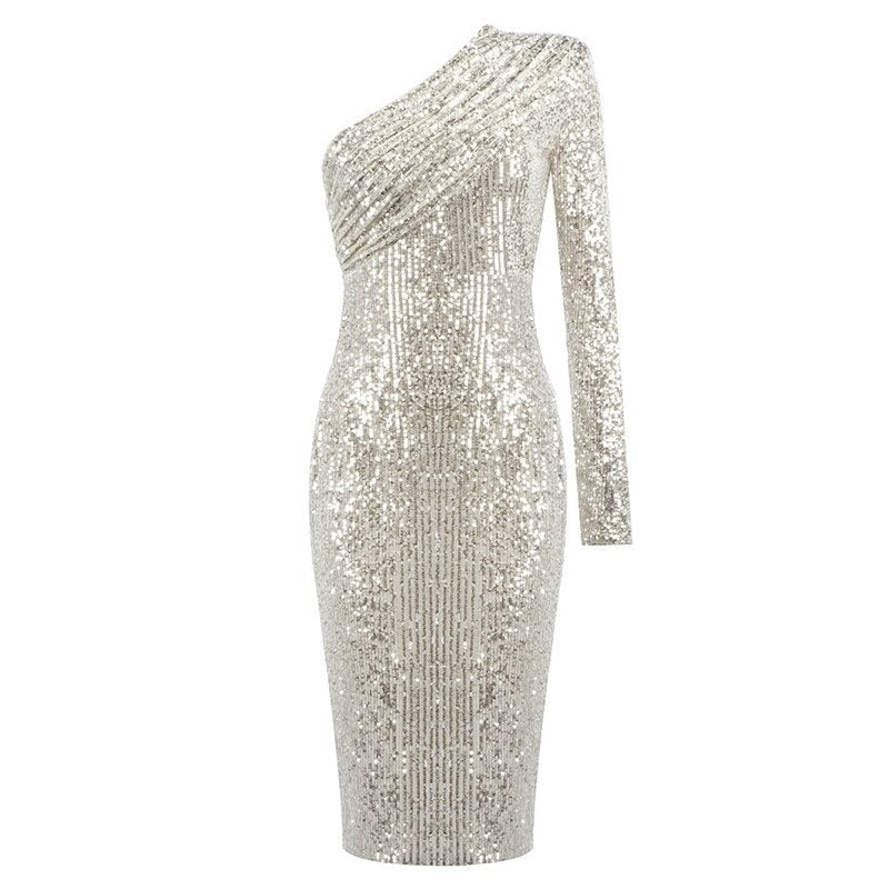 Ammika One Shoulder Long Sleeve Sequin Dress