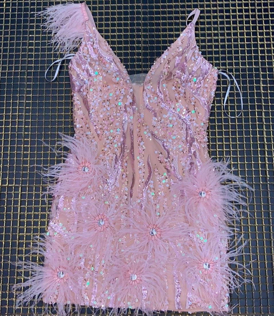 Antonella Mini Feather Sequin Dress